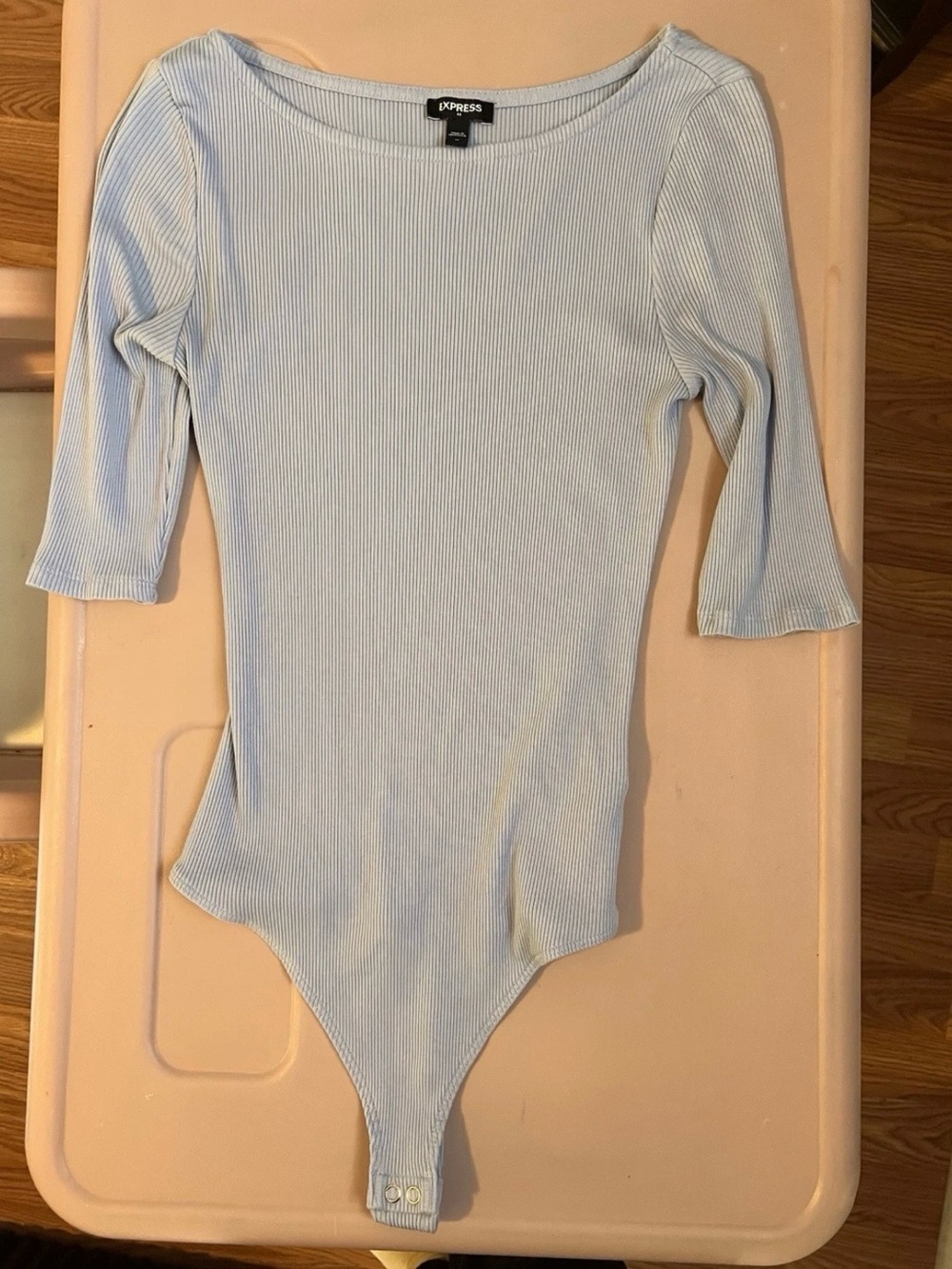Express Blue Ribbed Scoop Neck Bodysuit Size XS - Picture 2 of 2